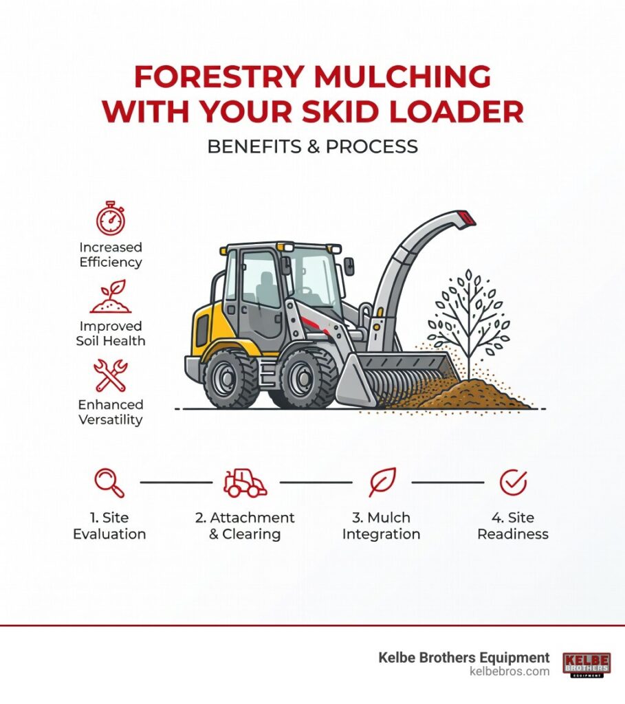 Infographic detailing the benefits and process of forestry mulching with a skid loader - skid loader forestry mulcher infographic