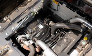 A diesel engine in an open engine compartment